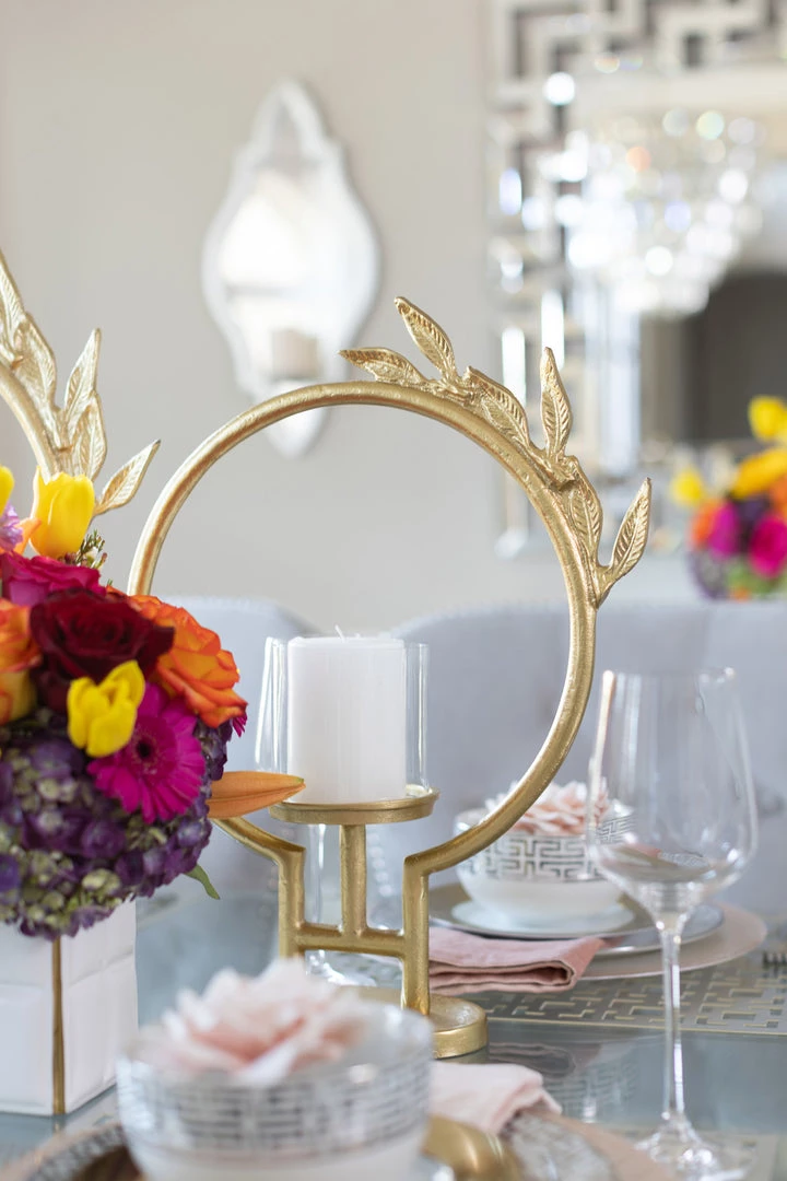 Inspire Me! Home Decor Golden Circle Leaf Design Hurricane Candle Holder (2 Sizes) " From Pops Of Color Home Collection" 7 Inspire Me! Home Decor Golden Circle Leaf Design Hurricane Candle Holder (2 Sizes) " From Pops Of Color Home Collection"