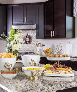 Inspire Me! Home Decor White Ceramic Two Tier Cake Stand With Gold Textured Details " From Pops Of Color Home Collection" 8 Inspire Me! Home Decor White Ceramic Two Tier Cake Stand With Gold Textured Details