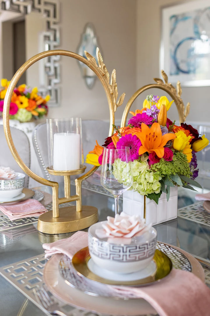 Inspire Me! Home Decor Golden Circle Leaf Design Hurricane Candle Holder (2 Sizes) " From Pops Of Color Home Collection" 5 Inspire Me! Home Decor Golden Circle Leaf Design Hurricane Candle Holder (2 Sizes) " From Pops Of Color Home Collection"