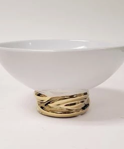 Inspire Me! Home Decor White Ceramic Bowl With Elegant Gold Detail