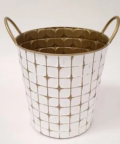 Inspire Me! Home Decor Indoor/Outdoor Gold And White Etched Planters (3 Sizes)