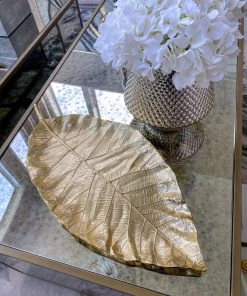 Inspire Me! Home Decor Large Gold Metal Leaf Tray