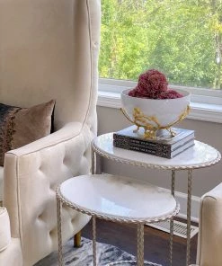 Inspire Me! Home Decor White Glass Bowl With Gold Leaf Stand