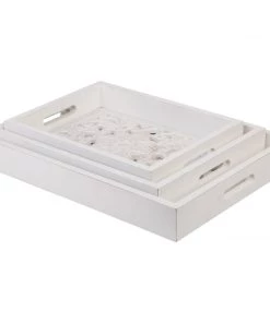 Inspire Me! Home Decor White Wood Trays With Detailed Interior (Set Of 3)