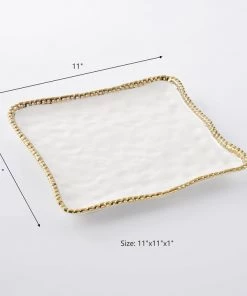 Inspire Me! Home Decor Gold And White Beaded Square Platter