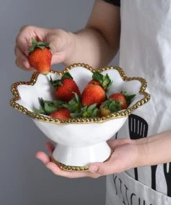 Inspire Me! Home Decor Gold And White Beaded Pedestal Bowl 17 Inspire Me! Home Decor Gold And White Beaded Pedestal Bowl