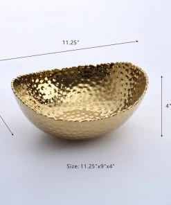 Inspire Me! Home Decor Gold Oval Hammered Porcelain Bowl