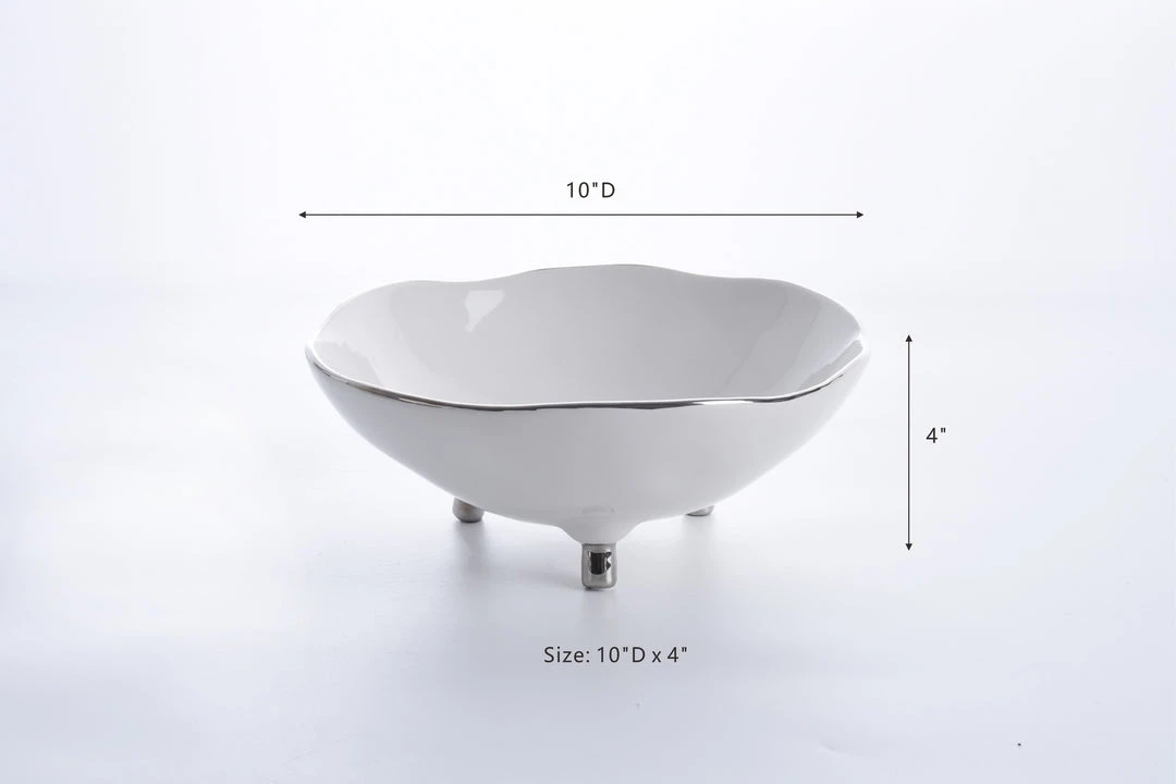 Inspire Me! Home Decor Silver And White Footed Bowl 6 Inspire Me! Home Decor Silver And White Footed Bowl