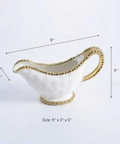 Inspire Me! Home Decor Gold And White Beaded Gravy Boat