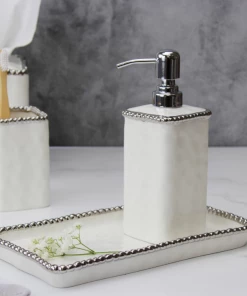 Inspire Me! Home Decor White & Silver Beaded Vanity Collection (3 Items) Each Sold Indiviually