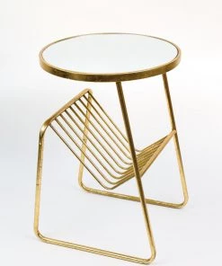 Inspire Me! Home Decor Gold Metal Mirrored Side Table With Rack