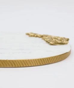 Inspire Me! Home Decor Round Marble Tray With Gold Edge And Metal Details