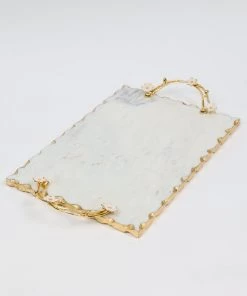 Inspire Me! Home Decor Large Rectangular Marble Tray With Cherry Blossom Details
