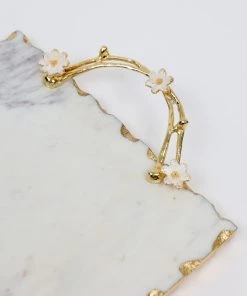 Inspire Me! Home Decor Large Rectangular Marble Tray With Cherry Blossom Details