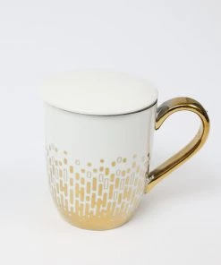 Inspire Me! Home Decor Gold & White Ceramic Mug With Lid