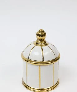 Inspire Me! Home Decor White Ceramic Lidded Jar With Gold Linear Detail (3 Sizes)