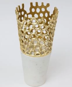 Inspire Me! Home Decor Textured Design Vase With White Marble Base (2 Colors)