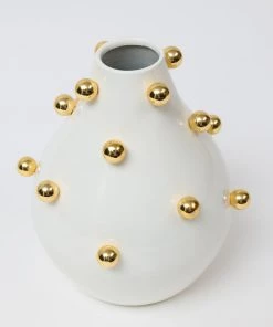 Inspire Me! Home Decor White & Gold Studded Metal Vases (2 Sizes)
