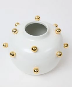 Inspire Me! Home Decor White & Gold Studded Metal Vases (2 Sizes)