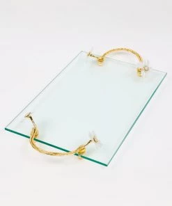 Inspire Me! Home Decor Large Rectangular Glass Tray With White Jeweled Flower Details