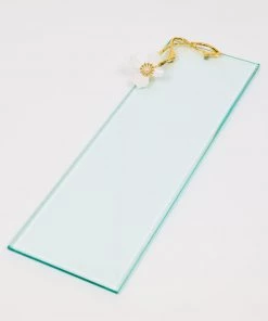 Inspire Me! Home Decor Small Rectangular Glass Tray With White Jeweled Flower Details