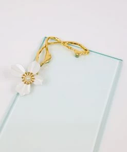 Inspire Me! Home Decor Small Rectangular Glass Tray With White Jeweled Flower Details