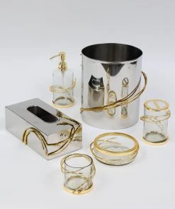 Inspire Me! Home Decor Silver & Gold Bathroom Set With Gold Vine Detail (5 Piece)