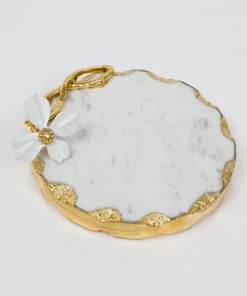 Inspire Me! Home Decor Round Trivet With White Jeweled Flower Details