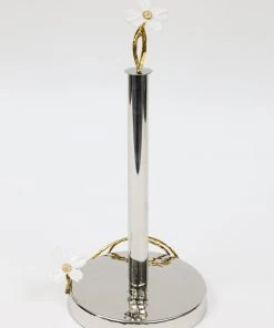Inspire Me! Home Decor Gold Paper Towel Holder With White Jeweled Flower Details