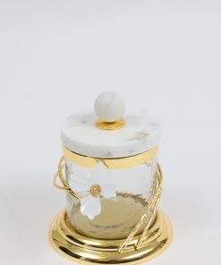 Inspire Me! Home Decor Hammered Glass Canister With White Jeweled Flower Details (3 Sizes) Gold