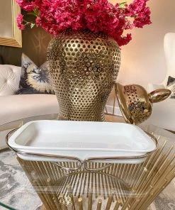 Inspire Me! Home Decor KITCHEN Rectangle Porcelain Serveware With Metal Base And Handles (2 Colors)