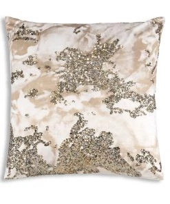 Cloud9d Amal - Ivory/Beige Digital Printed Pillow W/ Gold And Silver Print - 22" X 22" PILLOWS, RUGS, & THROWS