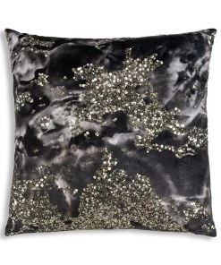 Cloud9d Amal - Charcoal Digital Printed Pillow W/ Gold And Silver Print - 22" X 22"