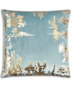 Cloud9d PILLOWS, RUGS, & THROWS Asra - Teal Velvet Pillow W/ Shiny Gold Foil Print - 20" X 20"