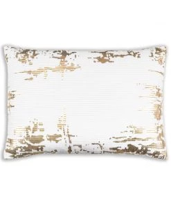 Cloud9d Asra - Oblong White Velvet Pillow W/ Quilting And Shiny Gold Foil Print - 20" X 14"