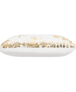 Cloud9d Asra - Oblong White Velvet Pillow W/ Quilting And Shiny Gold Foil Print - 20" X 14"