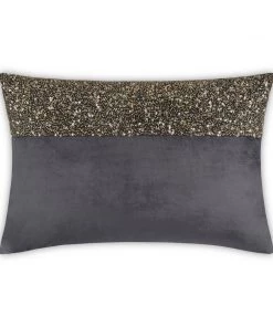 Cloud9d Lena - Charcoal Velvet Pillow 5" Top Beaded In Gold Beadwork - 20" X 14" PILLOWS, RUGS, & THROWS