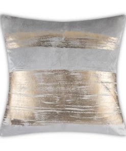 Cloud9d Leyla - Grey Velvet Pillow W/ Hand Painted Gold Brushstrokes - 20" X 20" PILLOWS, RUGS, & THROWS