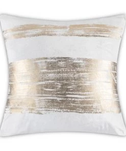 Cloud9d PILLOWS, RUGS, & THROWS Leyla - Ivory Velvet Pillow W/ Hand Painted Gold Brushstrokes - 20" X 20"
