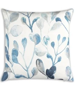Cloud9d Ella - Digital Outdoor Printed Fabric Pillow In Blue W/ Rose Gold Metallic Print - 18" X 18" PILLOWS, RUGS, & THROWS
