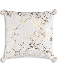 Cloud9d Rami - Faux Fur Pillow W/ Gold Printing And Pom Pom Trim - 20" X 20"