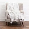 Cloud9d Rami - Faux Fur Throw W/ Silver Metallic Printing And Pom Pom Trim - 60" X 50"