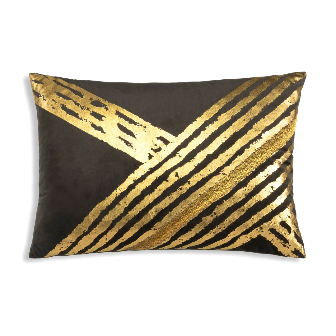 Cloud9d PILLOWS, RUGS, & THROWS Zara - Charcoal Velvet Pillow W/ Abstract Gold Foil And Embroidery - 20" X 14" 3 Cloud9d PILLOWS, RUGS, & THROWS Zara - Charcoal Velvet Pillow W/ Abstract Gold Foil And Embroidery - 20" X 14"
