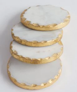 Inspire Me! Home Decor Marble Coasters W/ Gold Hammered Edge