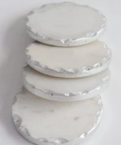 Inspire Me! Home Decor Marble Coasters W/ Silver Hammered Edge