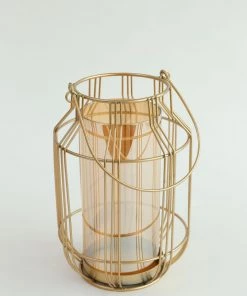 Inspire Me! Home Decor Gold Lantern W/ Amber Glass