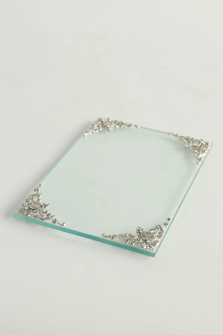 Inspire Me! Home Decor Glass Tray W/ Silver Corner Details And Swarovski Crystals 6 Inspire Me! Home Decor Glass Tray W/ Silver Corner Details And Swarovski Crystals