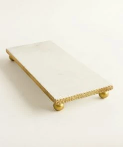 Inspire Me! Home Decor White Marble Tray W/ Gold Textured Edge (2 Size)
