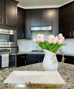 Inspire Me! Home Decor White Ceramic Tray With Gold Textured Design & Base