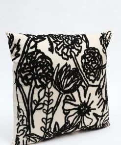 Inspire Me! Home Decor PILLOWS, RUGS, & THROWS Black And Cream Floral Print Pillow